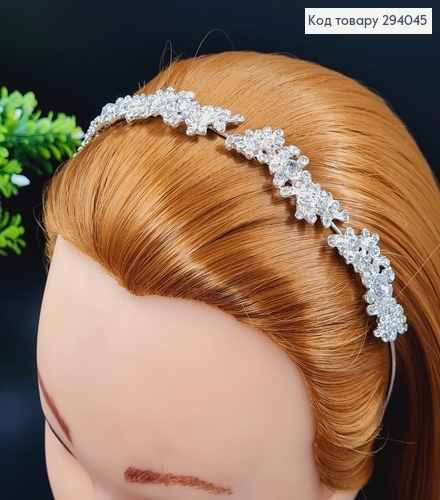 Диадема под серебро "Веточка" с перламутровыми камешками 1,5см. 294045 фото 2