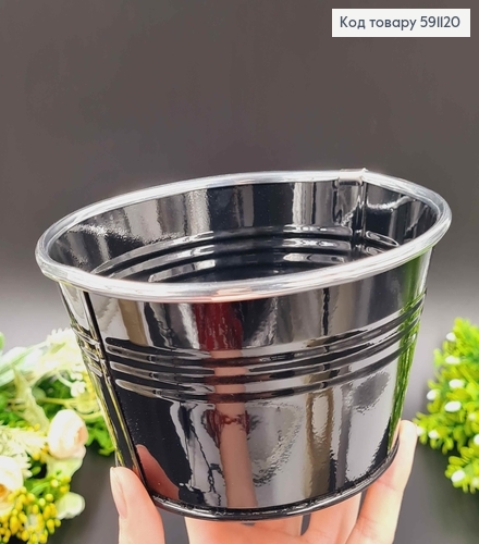 Ведерко-кашпо, металл, черного цвета, высота 9см, Польша 591120 фото 1