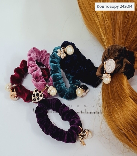 Резинка велюр з перлинкою  в асорт. 242014 фото 1