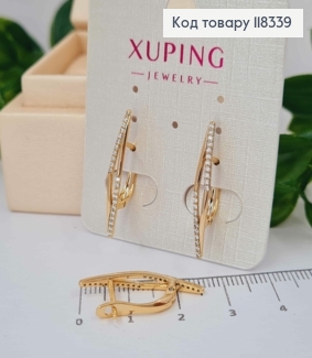 Сережки "Елегантні" з Блискучими камінцями, 2,5см, англійська застібка, XUPING 18K 118339 фото