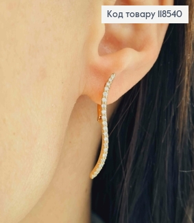 Сережки "Стильні" прикрашені Блискучими камінцями в один ряд, 3,3см, англійська застібка, Xuping 18К 118540 фото