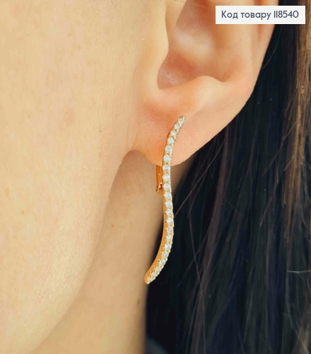 Сережки "Стильні" прикрашені Блискучими камінцями в один ряд, 3,3см, англійська застібка, Xuping 18К 118540 фото 1