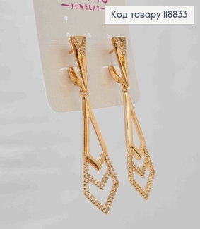 Серьги с Фигурной подвеской украшены Блестящими камешками, 1,7+3,8см, англ. застежка, Xuping 18К 118833 фото