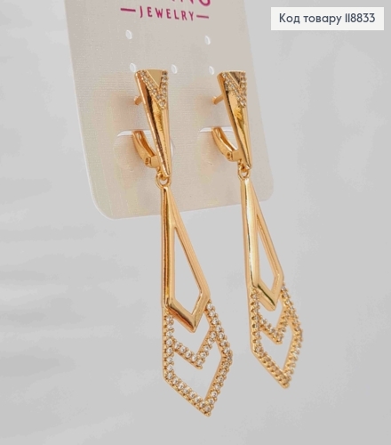 Серьги с Фигурной подвеской украшены Блестящими камешками, 1,7+3,8см, англ. застежка, Xuping 18К 118833 фото 1