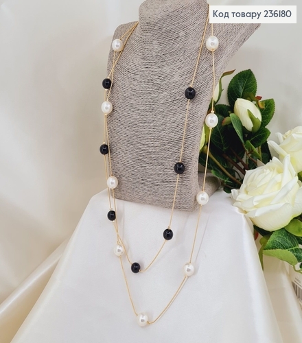 Бижутерия на шею Бусы двойные золотые с  черно белыми  жемчужинами 78+5 см 236180 фото 1