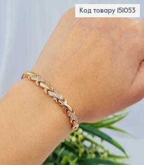 Браслет плетения пластинками "Х" с Блестящими камешками, дл. 17+2см, Xuping 18K 151053 фото