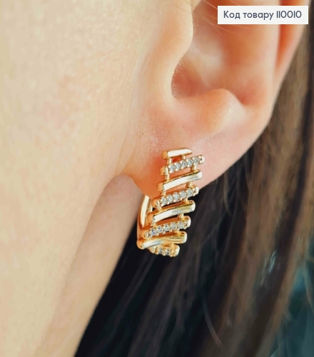Серьги "Stroke" украшены Блестящими камешками, 1,5см, английская застежка, Xuping 18К 110010 фото 1