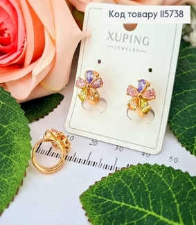 Серьги кольца 1см, Цветочек из цветных камешков, 1см, Xuping 18K 115738 фото