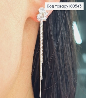 Серьги родированные гвоздики Цветочек з большими камнями,нити (5 см) Xuping 180543 фото