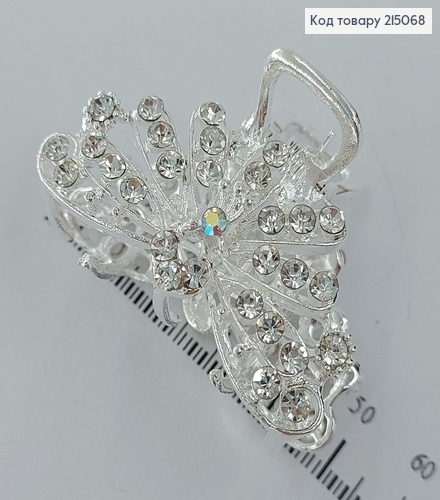 Краб металл Павлин серебряный с камнями 215068 фото 1