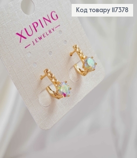 Серьги "Сияние" с ярким перламутровым перелевным камнем, длина 1,4см, англ застежка, XUPING 18K 117378 фото