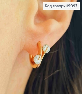 Серьги кольца с Двумя камнями, диаметр 1,2см, XUPING 18K 119097 фото