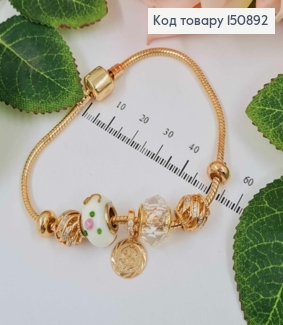 Браслет "Пандора" с Белым шармиком с объемной лепкой и долларовой монеткой длиной 18см. Xuping 18К 150892 фото