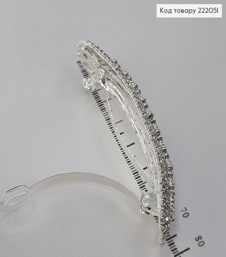 Заколка автомат срібна з камінцями овальні 222051 фото 2