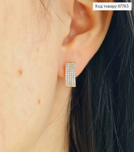 Серьги кольца (1,1см), с изогнутой пластиной в Блестящих камнях (1,25*0,6см), Xuping 18К 117763 фото 2