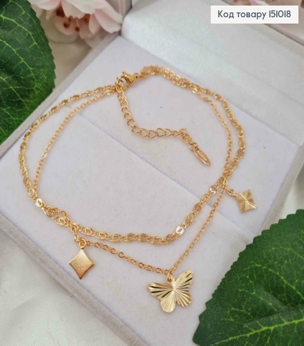 Браслет на ногу, якорное+улиточное петление, Бабочка+Ромбик, 22+5см, Xuping 18K 151018 фото 1