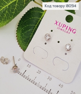 Серьги гвоздики родированые с круглим камнем 5мм  Xuping  180514 фото