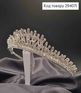 Тиара под серебро, Изысканная, с белыми камешками 294071 фото