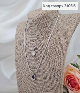 Цепочка двойная, серебряного цвета, с подвеской Римские часы с шариками, 40+5см, сталь Stainless Steel 240516 фото