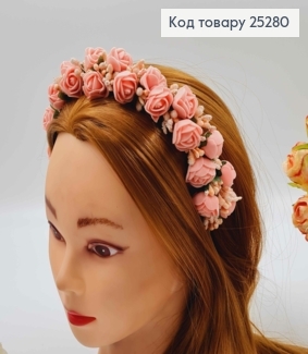 Обруч - віночок ПЕРСИКОВІ троянди , основа - метал, ручна робота, Україна 25280 фото