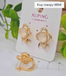 Сережки "Богемна Квітка" з Пудровим каменем Сваровскі, 1,8см, англ. застібка, Xuping 18К 118841 фото