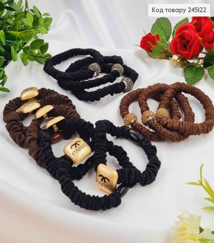 Резинка-жатка атласная 6см "PARIS" в ассорт. коричнево-черные 245122 фото 1