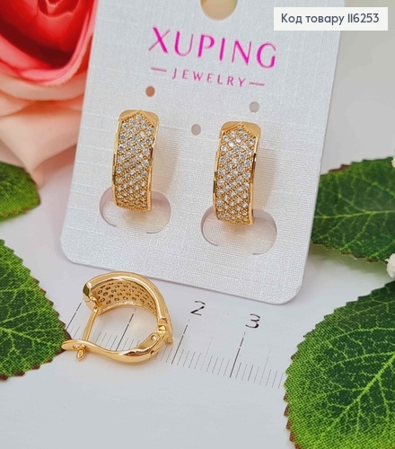 Серьги кольца, в камешках со стрелочкой вверх, 1,3см, англ. зам. Xuping 18K 116253 фото 1