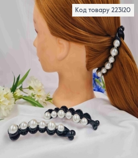 Заколка банан, украшенная Блестящими камешками и Бусинками, 10,5см, Черного цвета 223120 фото