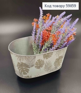 Відерце-кашпо, овальної форми, метал, білого кольору з листочками, висота 9,5см, Польща 591159 фото