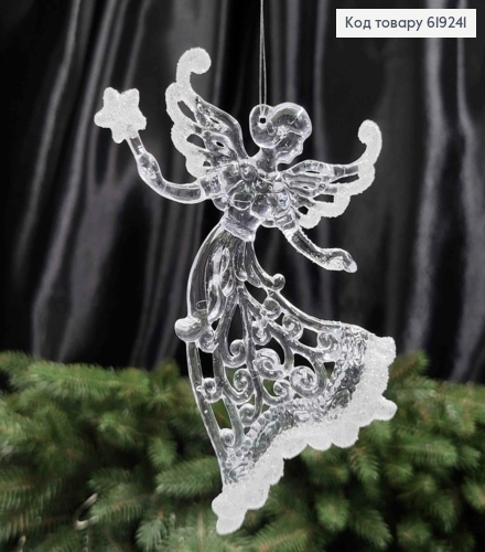 Новогодняя фигура ФЕЯ СО ЗВЕЗДОЙ, пластик, цвет ПРОЗРАЧНЫЙ+БЛЕСК, 12см, Украина 619241 фото 1