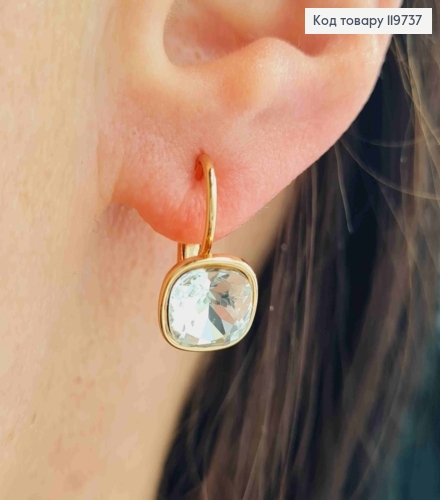 Сережки з квадратним Блискучим каменем Сваровскі, довж. 1,5см, застібка левербек, Xuping 18К 119737 фото 2