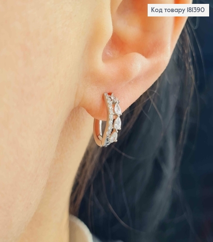 Сережки родовані, кільця 1,3см, з камінчиками різної форми, Xuping  181390 фото 2