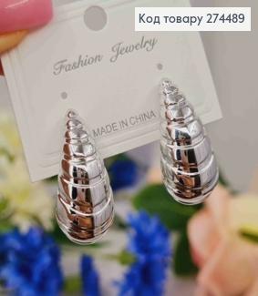 Серьги гвозди стильные "КРАПЛИНКИ", серебряного цвета, 2,8см 295121 фото