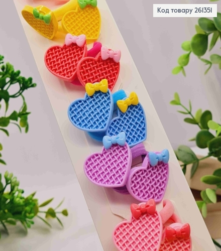 Набір резинок (20шт), СЕРДЕЧКО, Яскраві кольори, резинка 3,5см, фігурки 3*3см 261351 фото 1