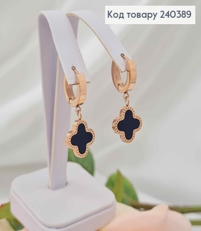 Серьги кольца, с черной эмалью, "Van Cleef", 1,6см, сталь Stainless Steel 240389 фото