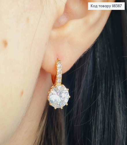 Серьги кольца с ярким камешком, диаметр 1,3см, Xuping 18К. 118387 фото 3