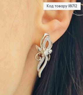 Серьги родованные "Цветок" с Блестящими камнями, 2,6см, английская застежка, Xuping 181712 фото