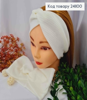 Повязка чалма, рубчик-мягкий, БЕЛОГО цвета, диаметр 45см, ширина 11см, ручная работа, Украина. 241100 фото