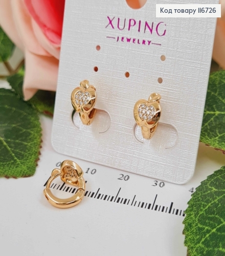 Сережки кільця 1см, "Яблучко" з камінцями, Xuping 18К 116726 фото 1