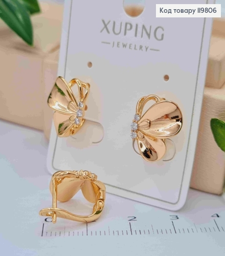 Серьги "Бабочки" украшены Блестящими камешками, 1,4см, английская застежка, XUPING 18K 119806 фото 1