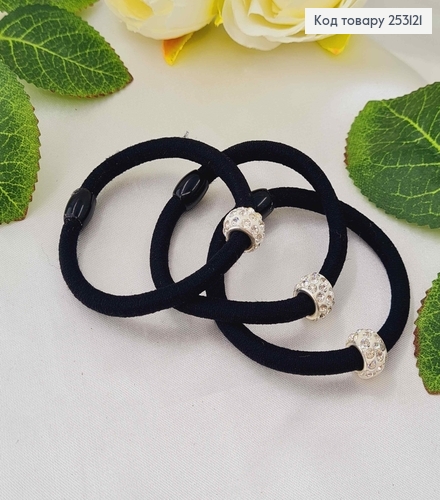 Резинка черная, с шамбалой белого цвета в камнях 253121 фото 2