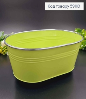 Відерце-кашпо, овальної форми, метал, салатового кольору, висота 11см, Польща 591110 фото