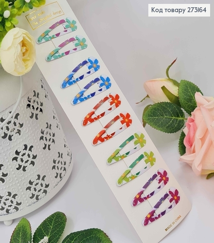 Заколки тик-так, 5см, с цветочным принтом, 10шт/уп. 273164 фото 1