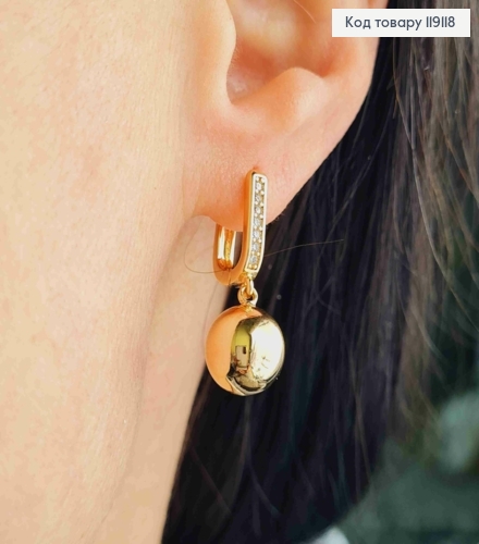 Серьги украшены камешками с подвесным шариком, 1,5+1см, английская застежка, XUPING 18K 119118 фото 2