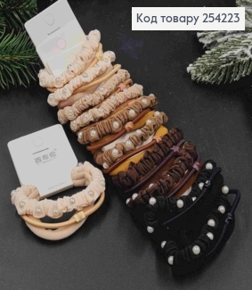 Резинка на планшетке (3шт) с Бусинами Жатка/ Шнурок/ Микрофибра, 6см, Пастельные цвета в ассортименте 254223 фото