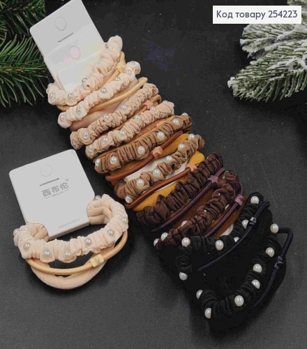 Резинка на планшетці (3шт) з Бусинами Жатка/ Шнурок/ Мікрофібра, 6см,Пастельні кольори в асортименті 254223 фото 1