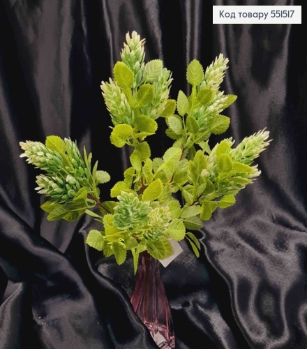 Искусственная декоративная композиция Хмель, БЕЛО-ЗЕЛЕНОГО цвета, 5 веточек на металлическом стержне, 33см. 551517 фото 1