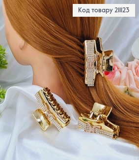 Краб пластик, золотого цвета, в камнях и с эмблемками в ассорт. продолговатый, 6см 211123 фото