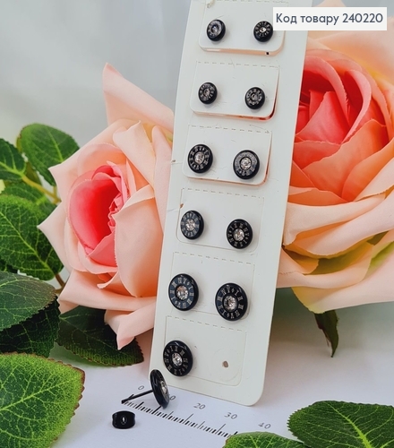 Сережки гвоздики "Римские часы" с камнем (6пар), Stainless Steel 240220 фото 1