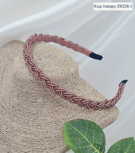 Обруч метал  з  плетеним бісером "Косичка" БАКЛАЖАНОВИЙ (світлий),  ширина 1,2см 291226-1 фото 1